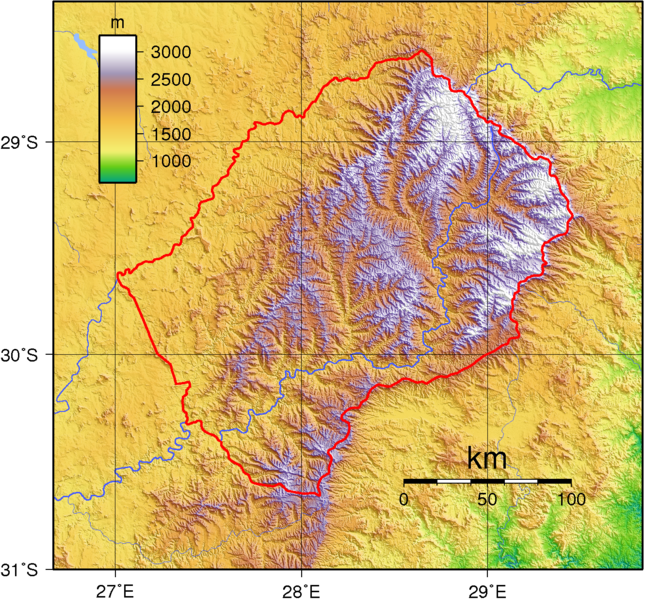 Lesotho, Landkarte, Topographie, Relief